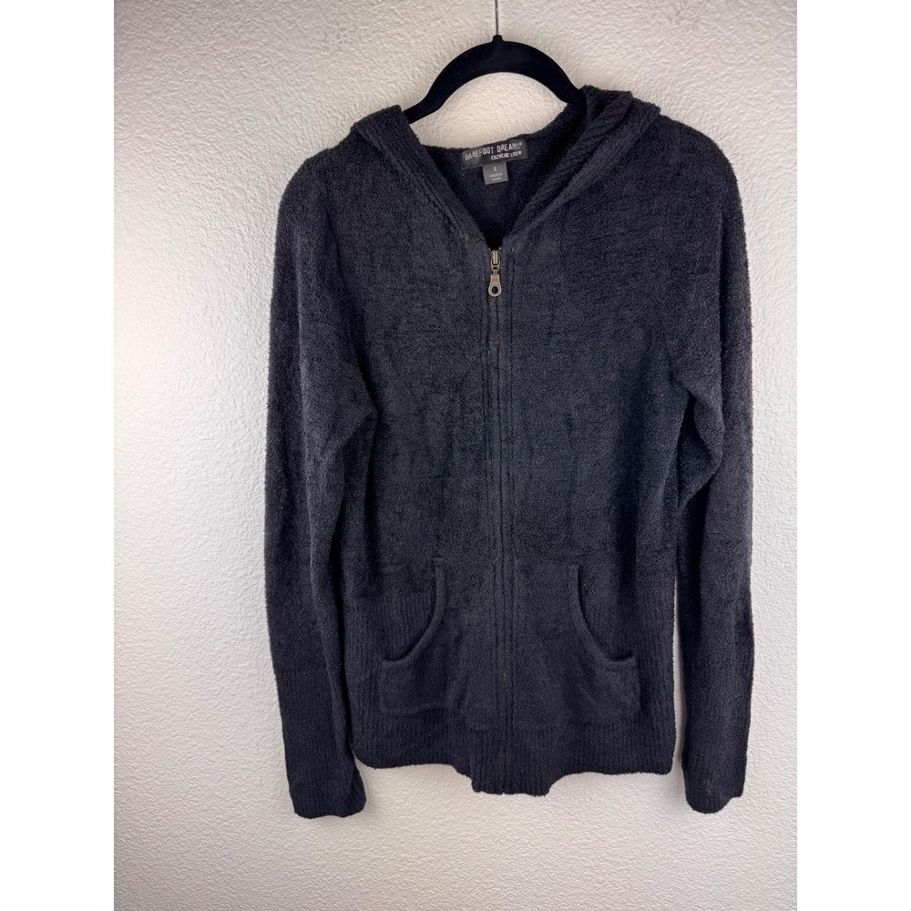 Barefoot Dreams CozyChic Lite Cardigan Hoodie Black Size S Zip Front Pockets